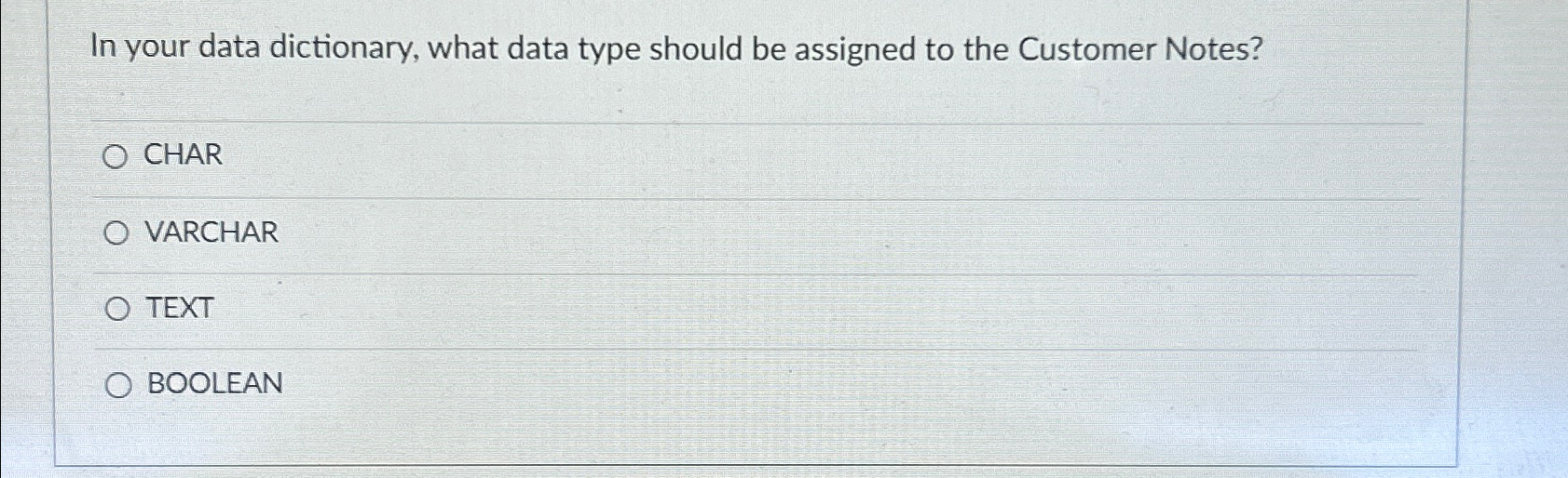 Solved In your data dictionary, what data type should be | Chegg.com