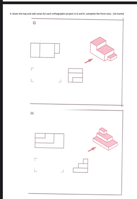 Solved 4. Given the top and side views for each orthographic | Chegg.com