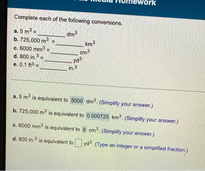 Solved Ork Complete Each Of The Following Conversions Dm3 Chegg Com