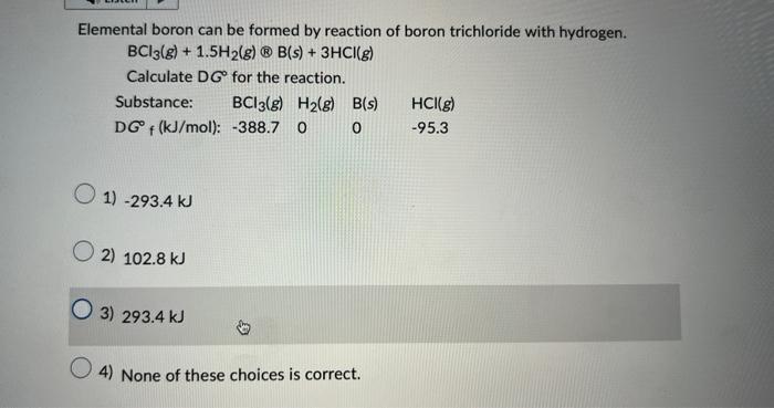 Solved Elemental Boron Can Be Formed By Reaction Of Boron | Chegg.com