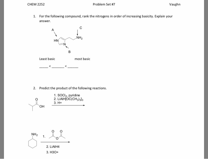 Solved CHEM 2252 Problem Set #7 Vaughn 1. For the following | Chegg.com