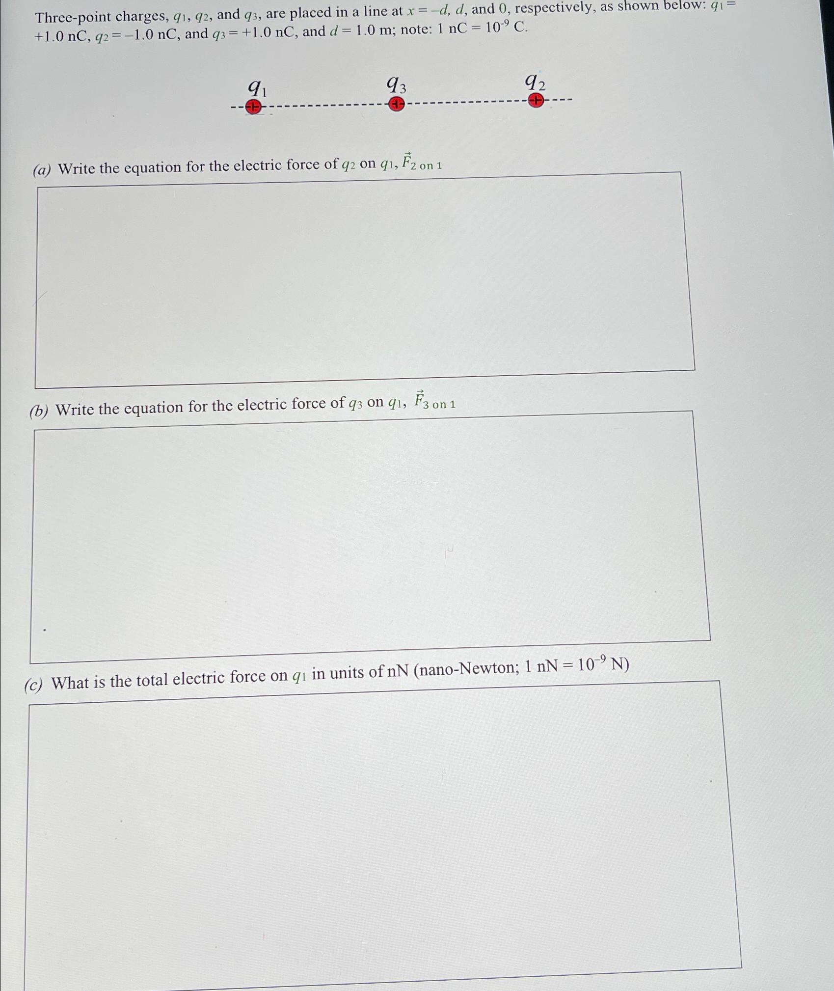 Solved Three-point charges, q_(1),q_(2), and q_(3), are | Chegg.com
