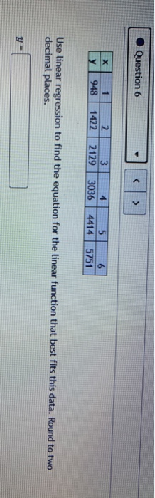 Solved Question 6 1 х у 948 1422 3 2129 4 3036 4414 6 | Chegg.com