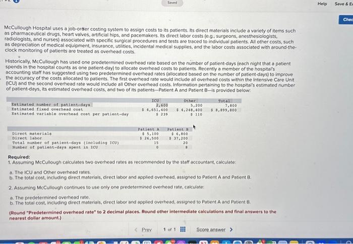 McCullough Hospital Uses A Job-order Costing System | Chegg.com