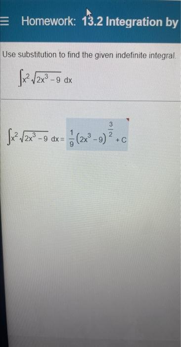 integration by substitution homework answers