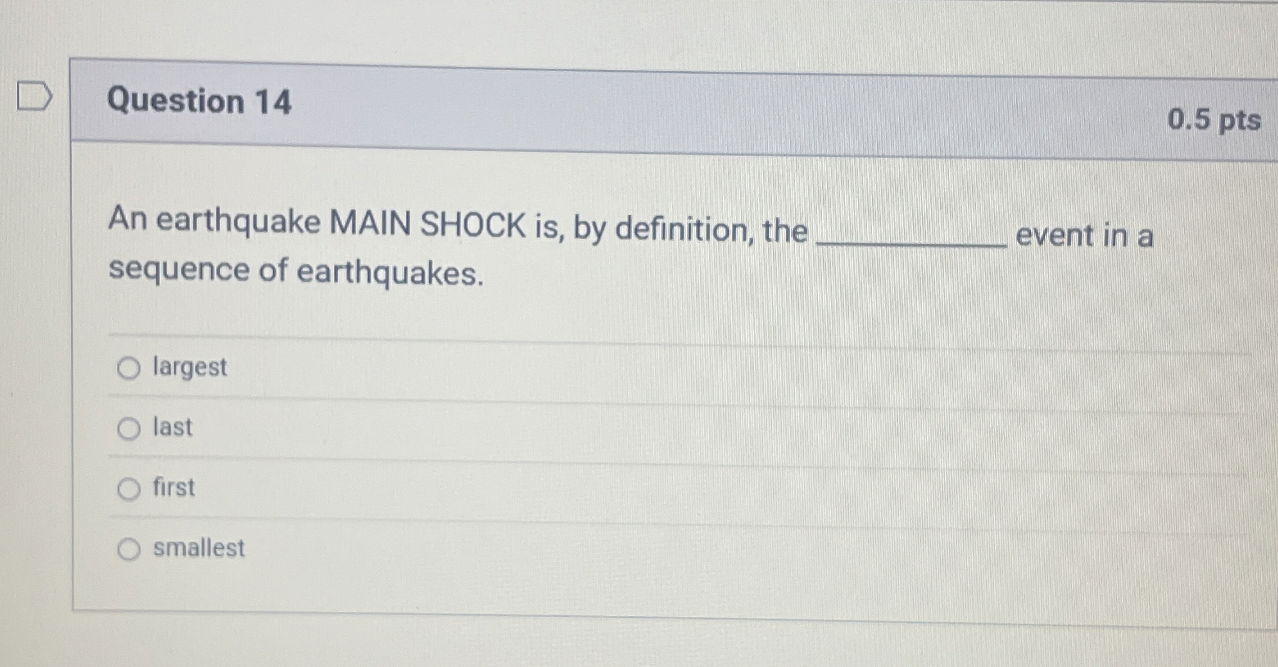 Solved Question 140.5 ﻿ptsAn earthquake MAIN SHOCK is, ﻿by