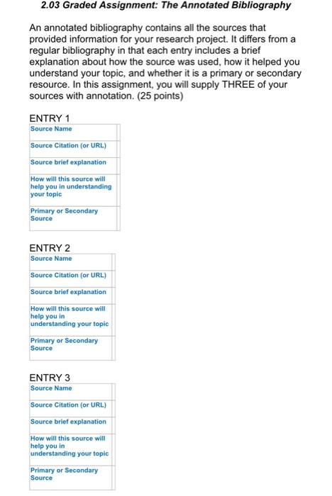 graded assignment the annotated bibliography