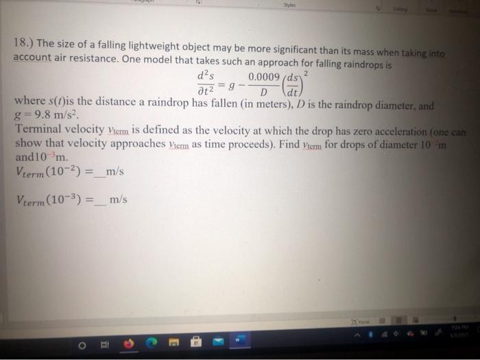 Solved 2 18.) The size of a falling lightweight object may | Chegg.com