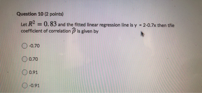 Solved Question 10 (2 points) Let R2 = 0.83 and the fitted | Chegg.com