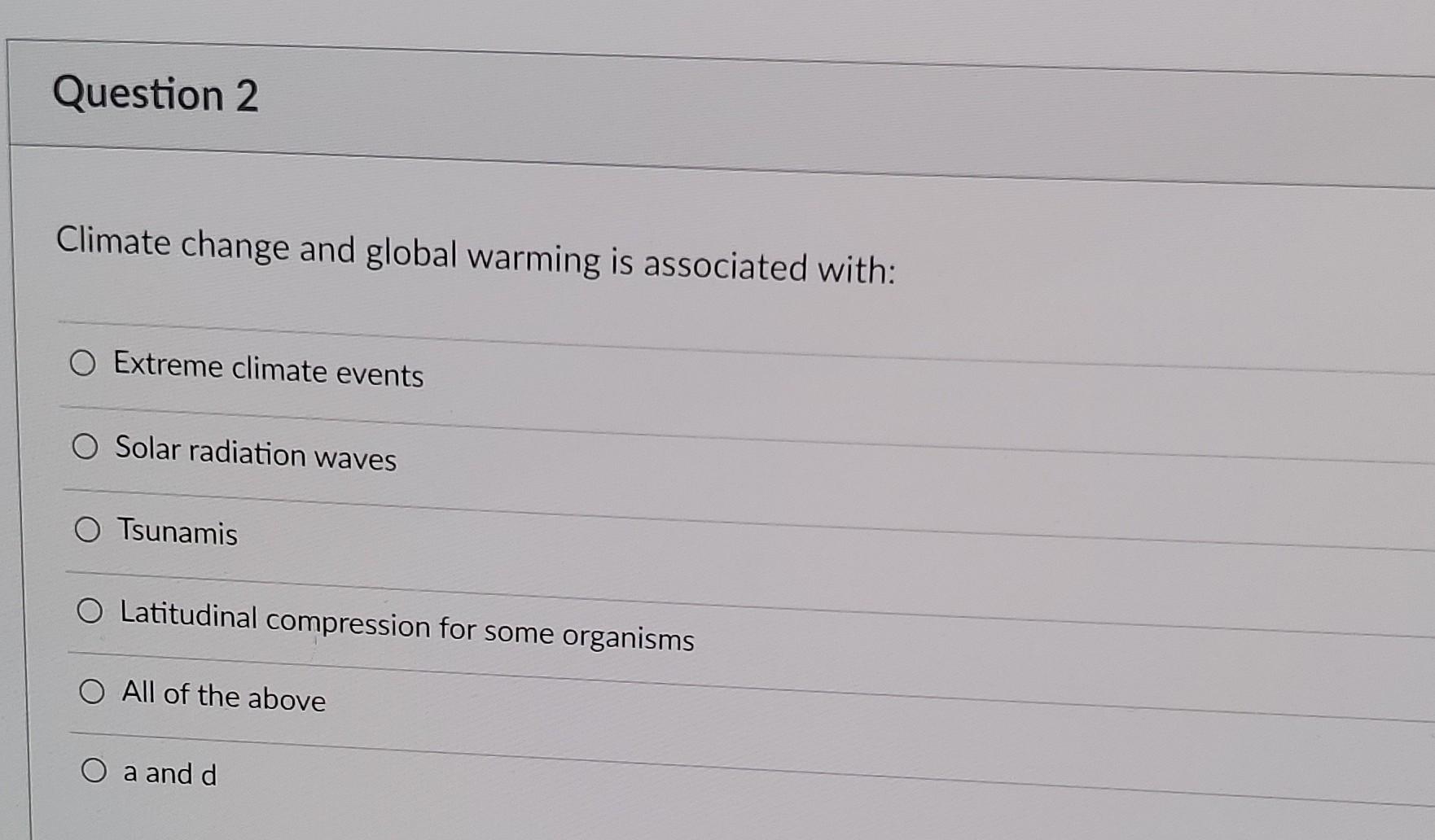 Solved Question 2 Climate change and global warming is | Chegg.com