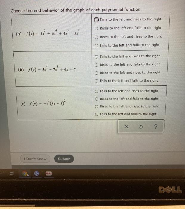 Solved Choose the end behavior of the graph of each | Chegg.com