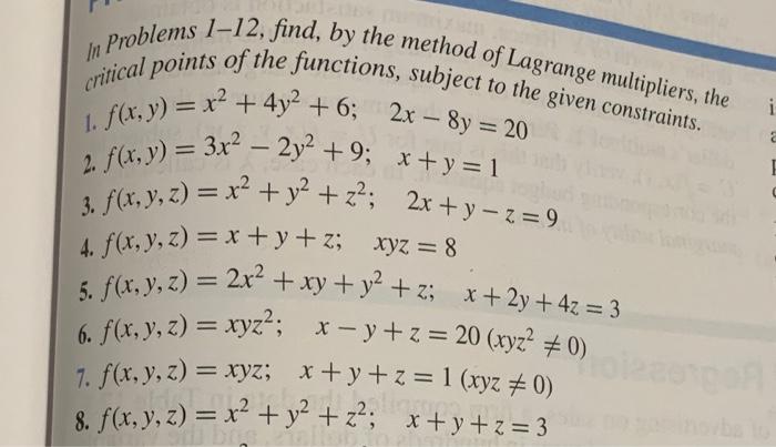 Solved In Problems 1-12, Find, By The Method Of Lagrange | Chegg.com