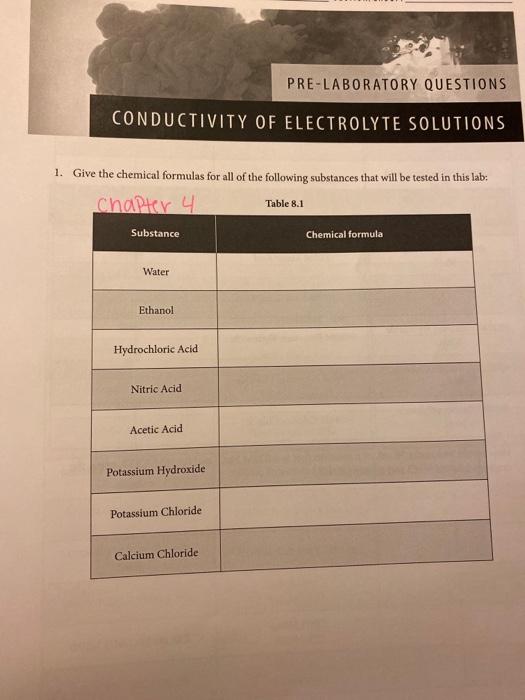 Solved PRELABORATORY QUESTIONS CONDUCTIVITY OF ELECTROLYTE