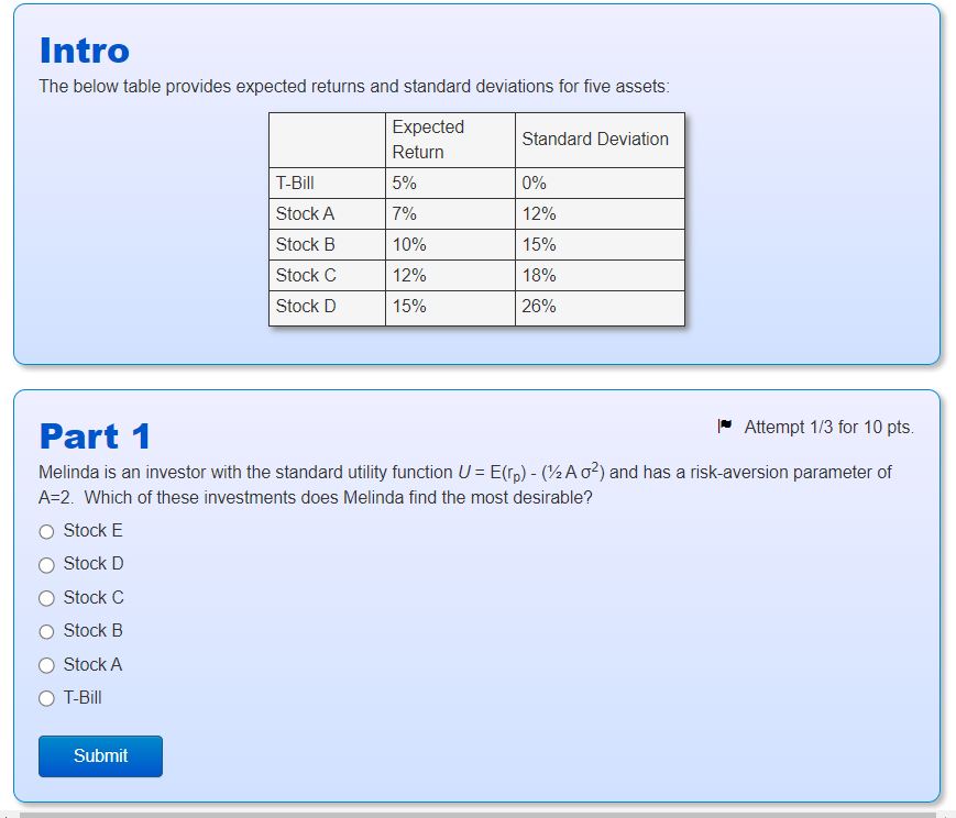 Solved IntroThe below table provides expected returns and | Chegg.com