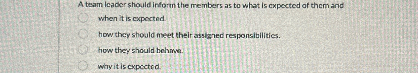 Solved A team leader should inform the members as to what is | Chegg.com