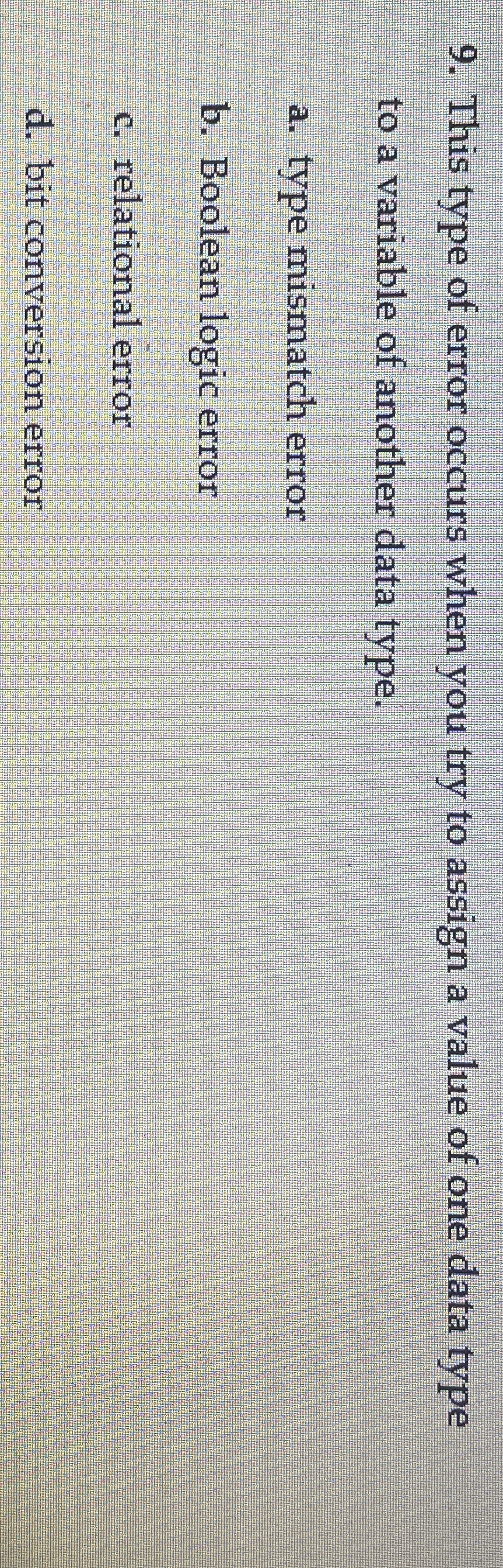 Solved This type of error occurs when you try to assign a | Chegg.com