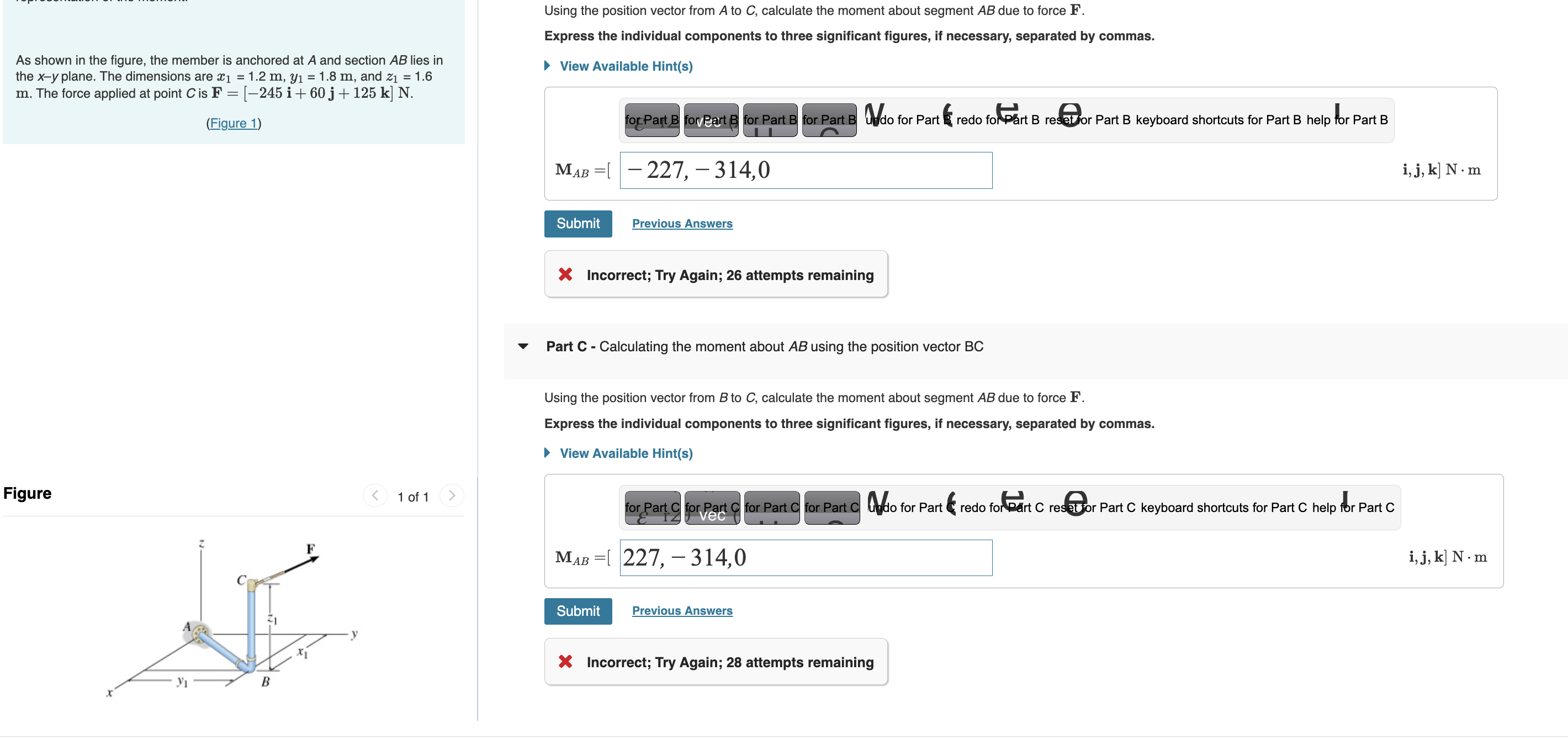 Solved Using the position vector from A to C, ﻿calculate the | Chegg.com