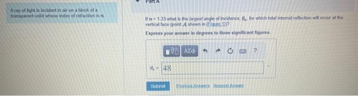 Solved A ray of light is incident in air on a block of a | Chegg.com