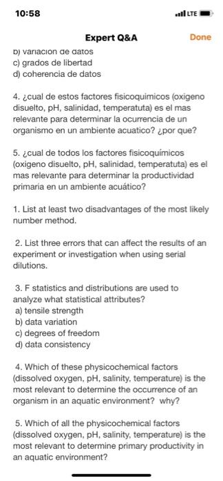 Expert Q\&A Done D) variacion de datos c) grados de libertad d) coherencia de datos 4. ¿cual de estos factores fisicoquimicos