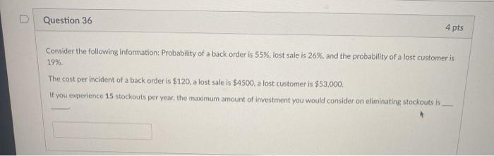 Solved Question 36 4 pts Consider the following information: | Chegg.com