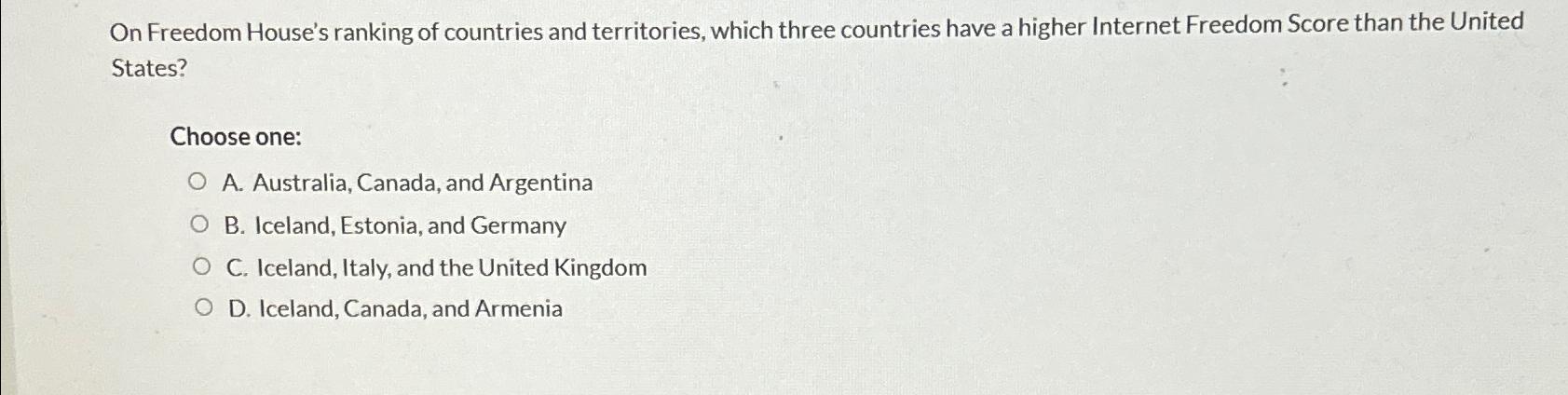 Solved On Freedom House's ranking of countries and | Chegg.com