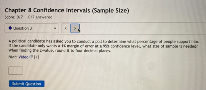 Solved Chapter 8 Confidence Intervals (Sample Size) Score: | Chegg.com