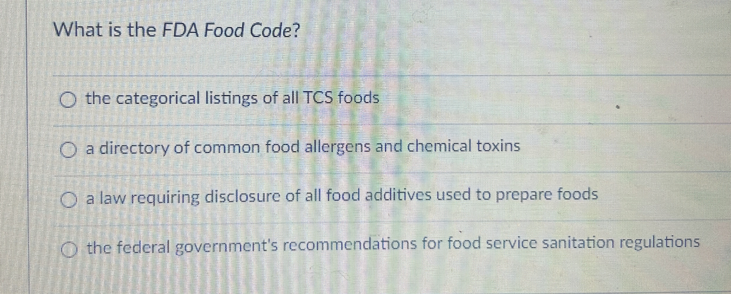 Solved What is the FDA Food Code?the categorical listings of | Chegg.com