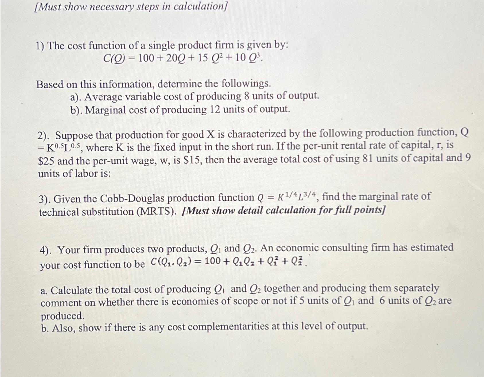 Solved [Must Show Necessary Steps In Calculation]The Cost | Chegg.com