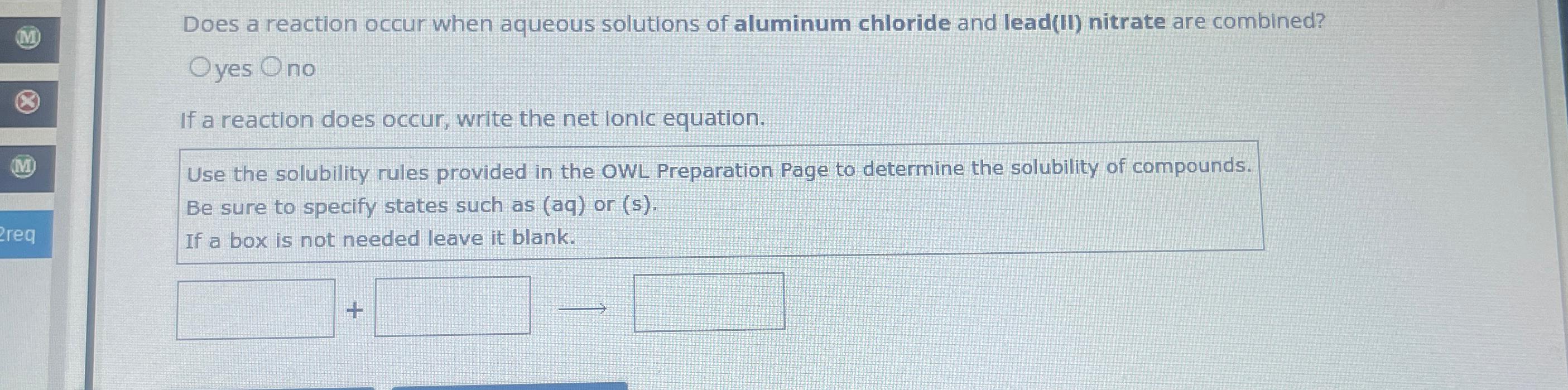 Solved Does a reaction occur when aqueous solutions of | Chegg.com