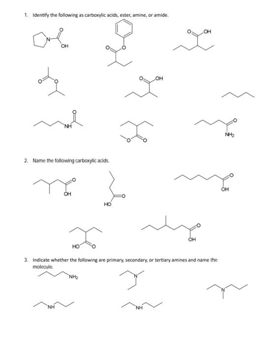 Solved 1. Identify the following as carboxylic acids, ester, | Chegg.com