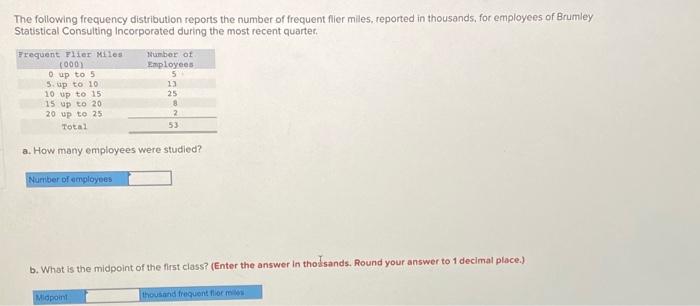 b. What is the midpoint of the first class? (Enter | Chegg.com