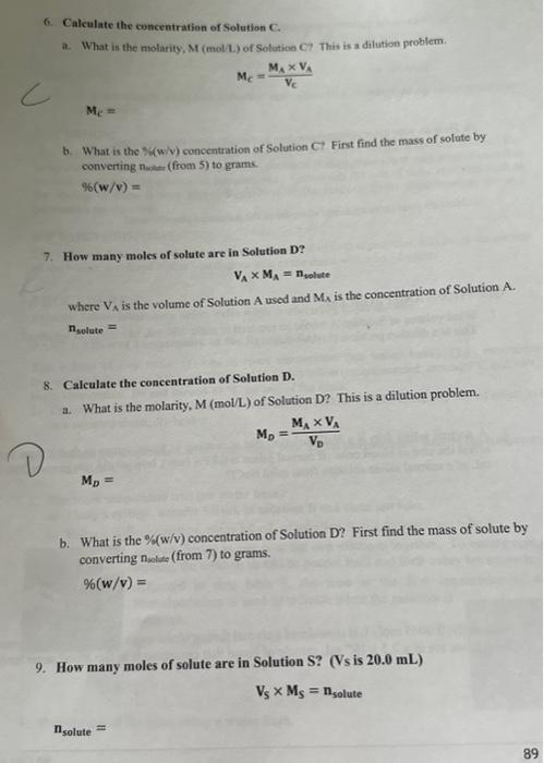 Solved 6. Calculate the concentration of Solution C. a. What | Chegg.com