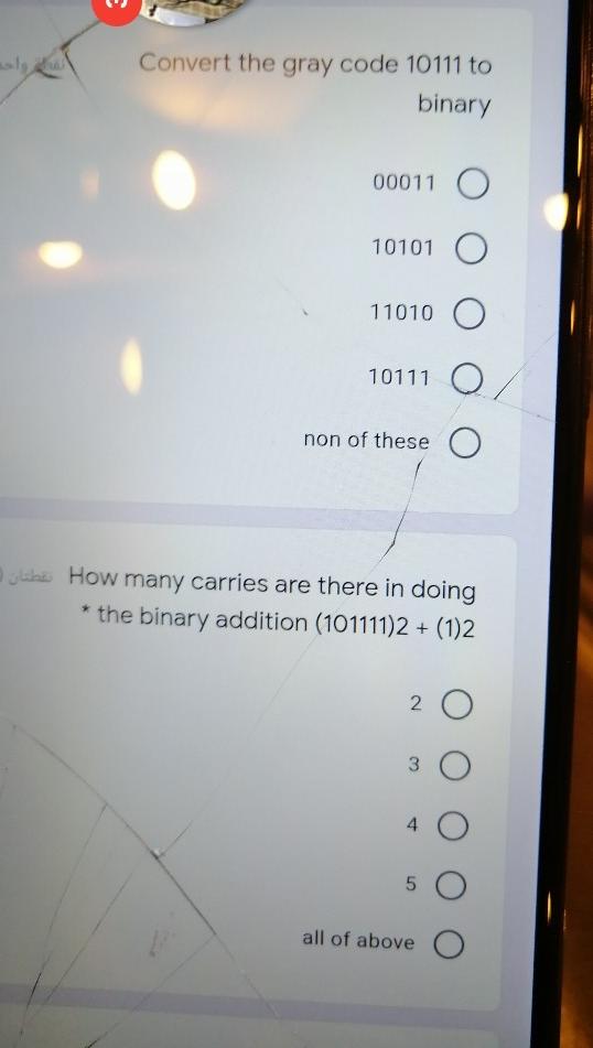 Solved al Convert the gray code 10111 to binary 00011 O | Chegg.com