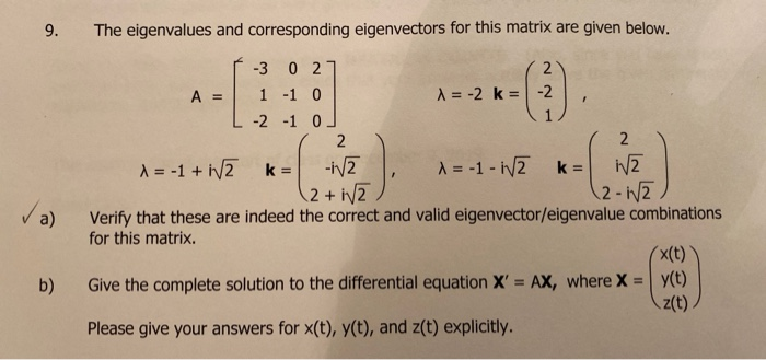 Solved The Eigenvalues And Corresponding Eigenvectors For Chegg Com