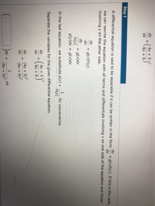 Solved Dy Dx 4y + 5)2 8x + 9 Step 1 A Differential Equation 