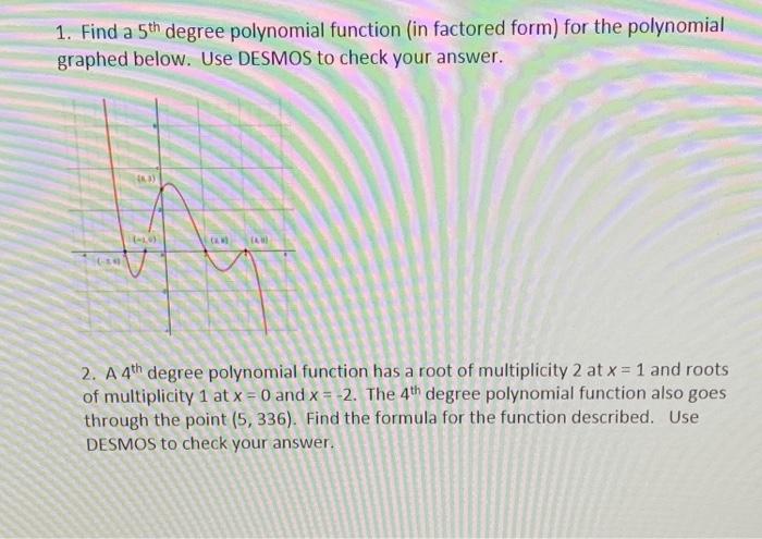 Solved 1. Find a 5th degree polynomial function (in factored | Chegg.com