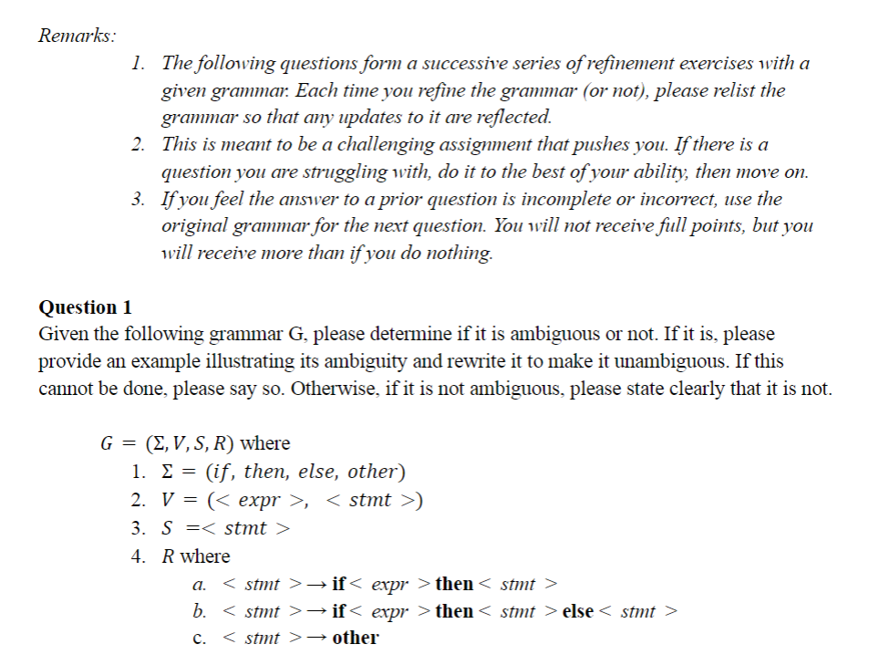 Solved Remarks: Question 2Utilizing the grammar from the end | Chegg.com