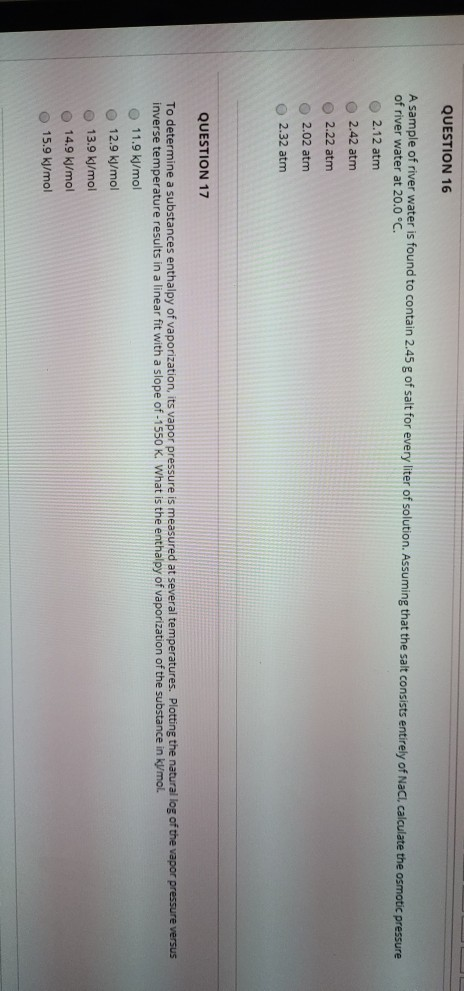 Solved QUESTION 16 A sample of river water is found to | Chegg.com