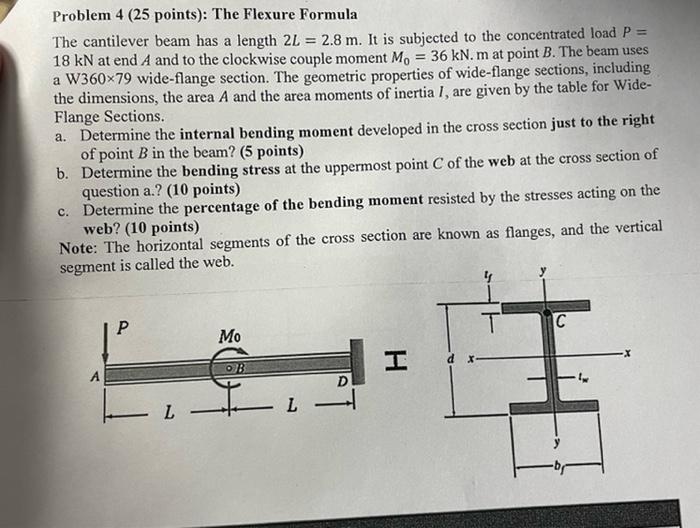 Solved Problem 4 (25 points) The Flexure Formula The