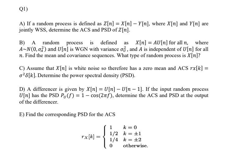 Solved Q1)A) ﻿If a random process is defined as | Chegg.com