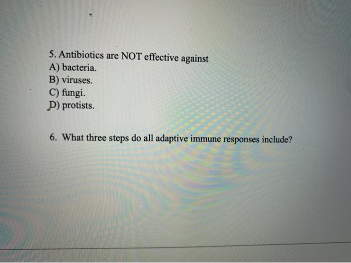 Solved 5. Antibiotics are NOT effective against A) bacteria.