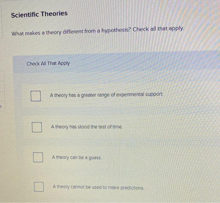 Solved Scientific Theories What makes a theory different | Chegg.com