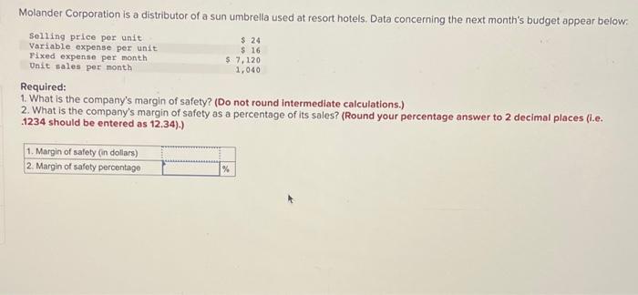 Solved 1. What is the company's margin of safety? (Do not | Chegg.com