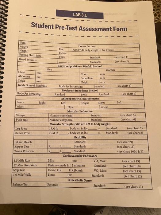 Student PreTest Assessment Form Student PreTest