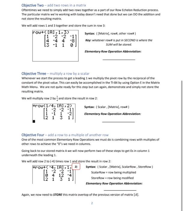 Solved Objective Two add two rows in a matrix Oftentimes Chegg