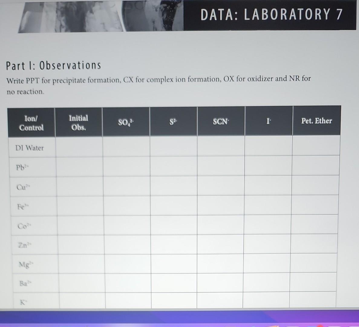 Part l observations write ppt for precipitate chegg