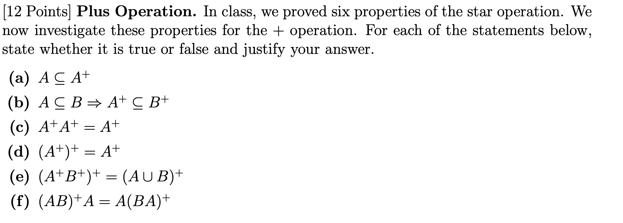 Photo Operation Plus Math Solved Plus Operation. In class, we proved six properties | Chegg.com