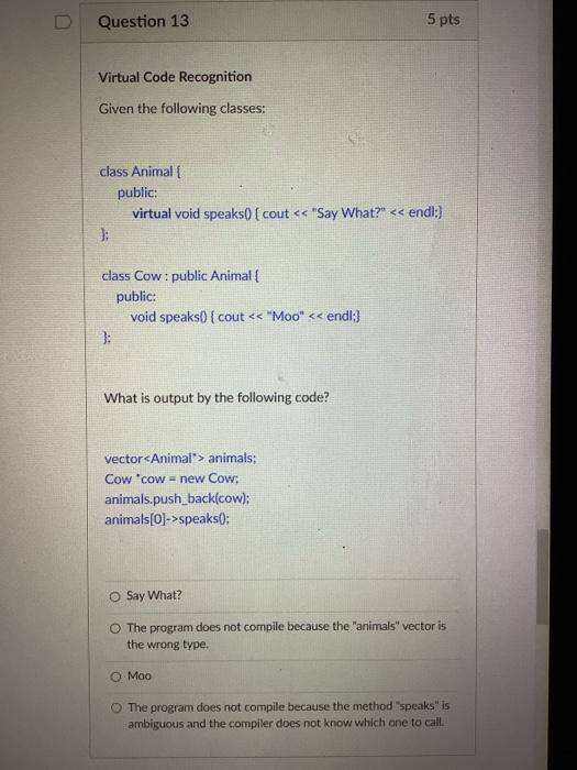 Solved Question 13 5 pts Virtual Code Recognition Given the | Chegg.com