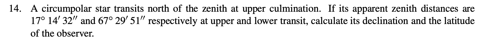 Solved The altitude of a circumpolar star is maximum when it | Chegg.com