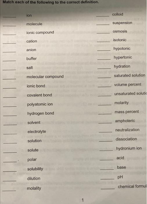 Solved Match Each Of The Following To The Correct | Chegg.com